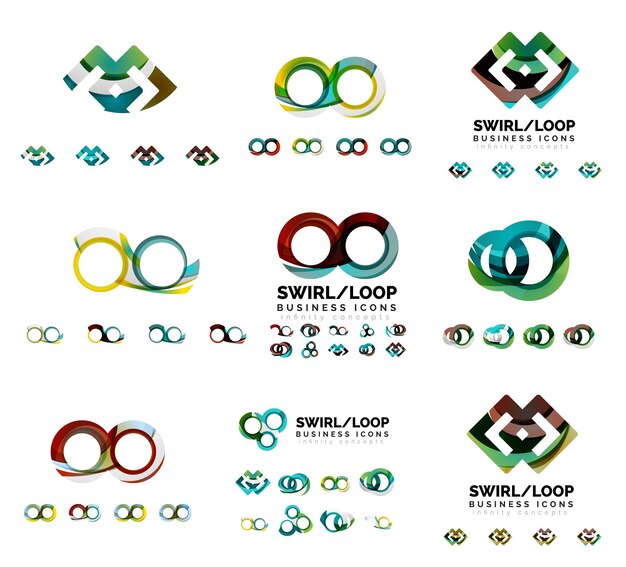 Set of company logotype branding designs swirl infinity loop concept icons isolated on white