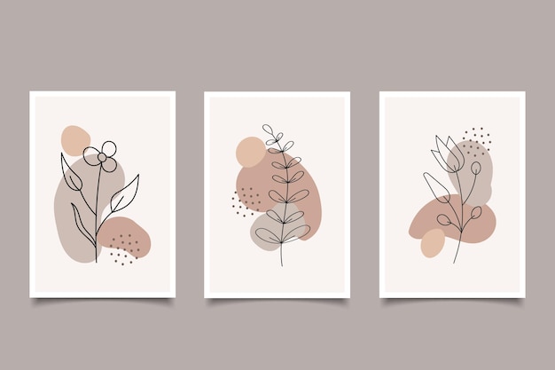 Set of composition botanical line art with plant organic shapes illustration