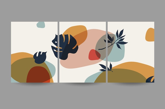 set of compositions with leaves. trendy collage for design in an ecological postcard or brochure