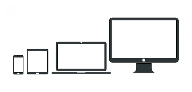 Set of computer, laptop, tablet and smartphone