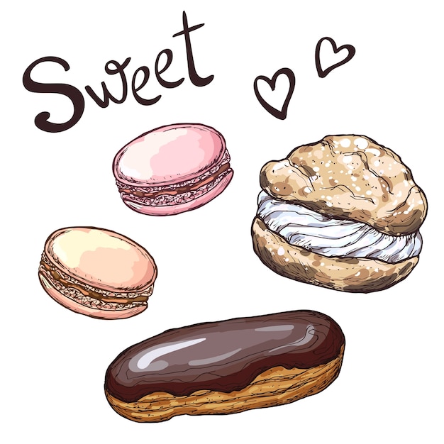 Set of confectionery.Hand drawn illustration