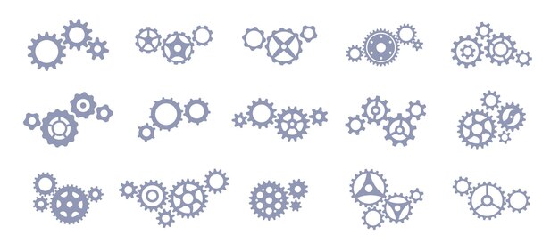 Vector set of connected gear wheels icons setting symbols vector elements