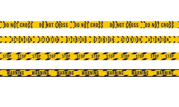 A set of construction and anticrime warning tapes Don't cross the road attention stop warning Vector illustration on white background