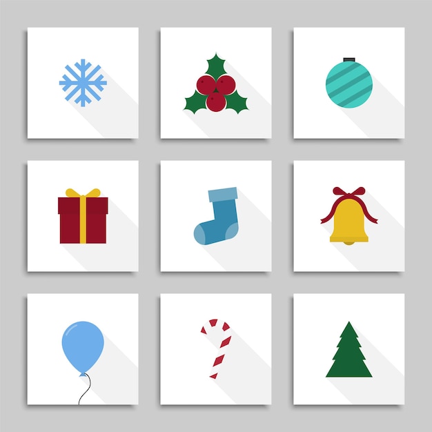 Set of contemporary Christmas cards Colorful xmas elements Creative Happy New Year flat icons