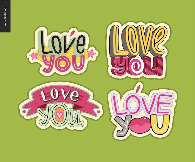 Set of contemporary girlie Love You letter logo