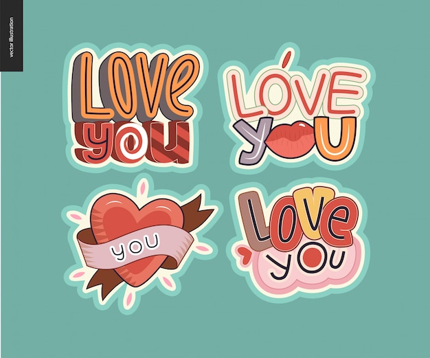 Set of contemporary girlie Love You letter logo