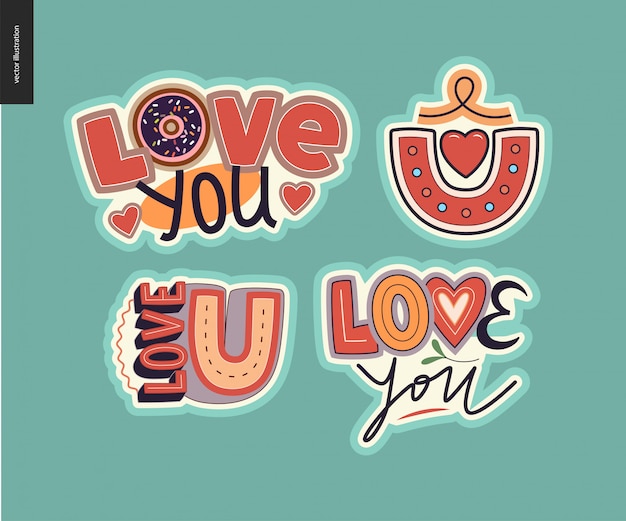 Set of contemporary girlie Love You letter logo