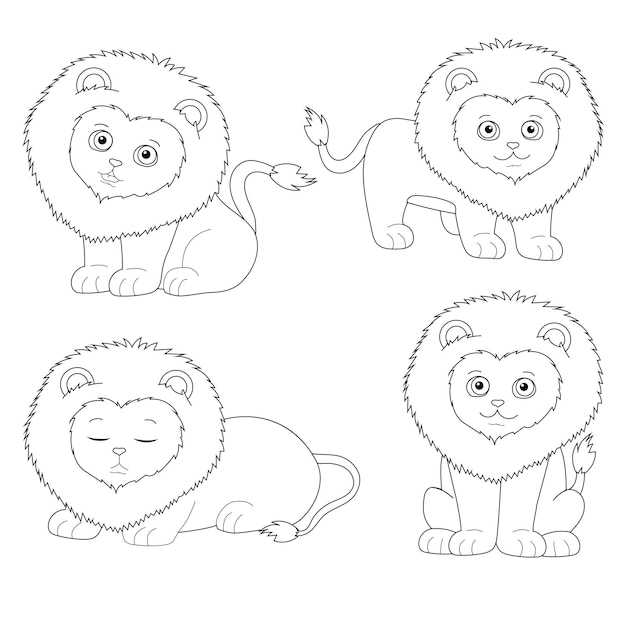 A set of contours of cute lions