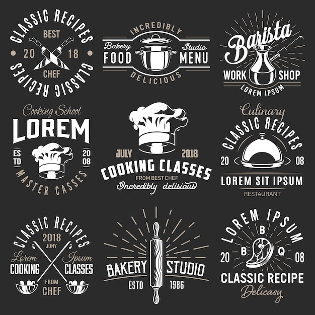 Set of cooking emblems