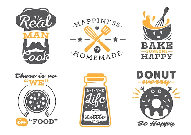 Set of Cooking Quotes Label, Typography and Lettering