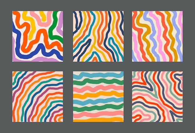 Set Of Cool Hand Drawn Abstract Colorful Brush Stripes Retro Abstraction Psychedelic Art