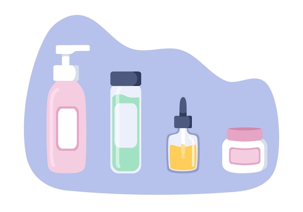 Set of cosmetic bottles. Flat illustration steps face care