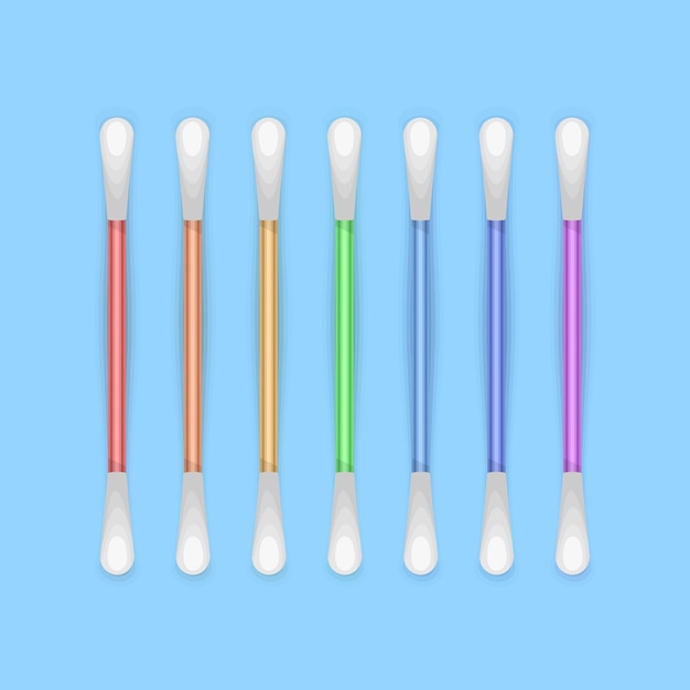 Set of cotton buds in cartoon style Cotton swabs for ears vector illustration