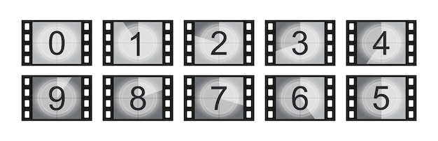 Set of countdown frame. Film countdown. Movie timer count. Retro cinema strip. Vintage timer count.