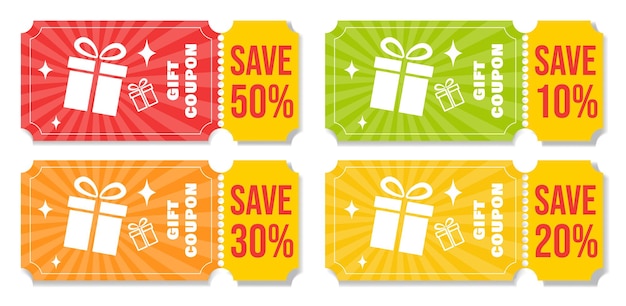 Vector set coupon voucher discount ticket vector template for print and website electronic coupon