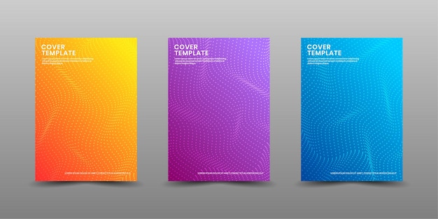 Set of cover design template with colorful halftone waves