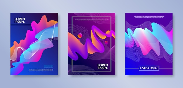 Set of cover design with abstract multicolored flow shapes