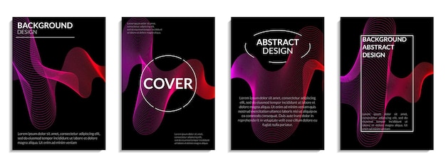 Set of Cover Designs of colorful abstract wavy lines background