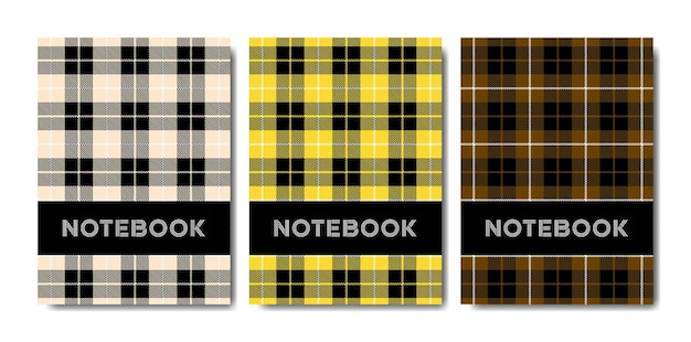 Set of cover notebook template with tartan pattern