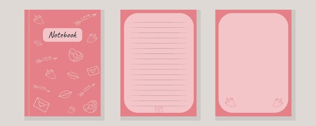 Set covers notebook colorful sketchbook pink elements love vector illustration