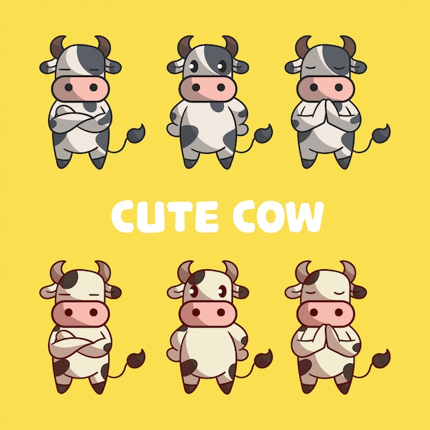 set of cow cute character