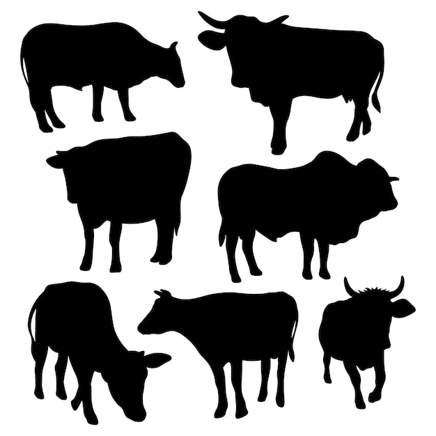 Set of cow silhouette vector