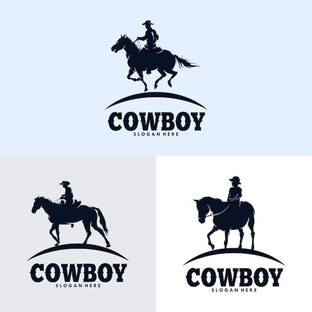 Set of Cowboys Riding Horse Silhouette logo