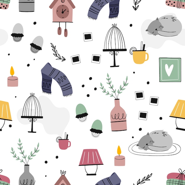 Set of cozy home elements illustration.