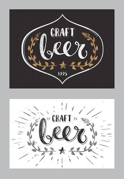 Set of Craft Beer Template Hand Drawn Calligraphy Pen Brush Sign Vector