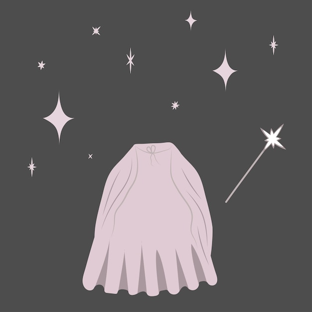 Set for creating the image of a wizard Cloak or cape magic wand stars Festive Clipart