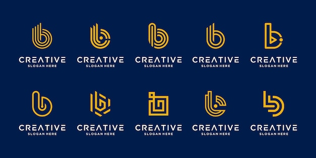 Set of creative abstract monogram letter b logo design collection.