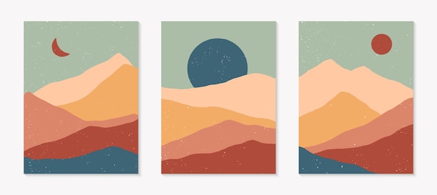 Set of creative abstract mountain landscape backgrounds