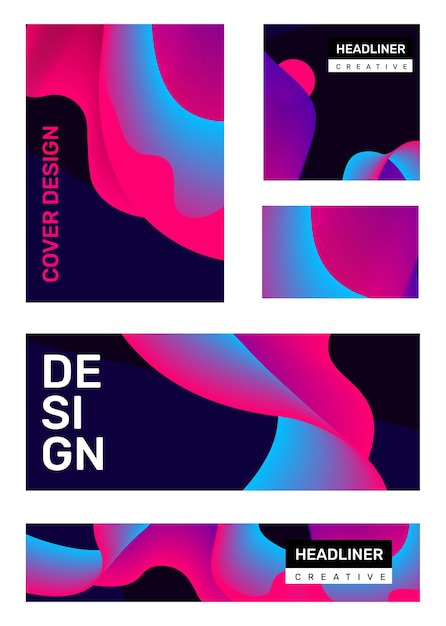 set of creative bright abstract illustration with header business abstraction