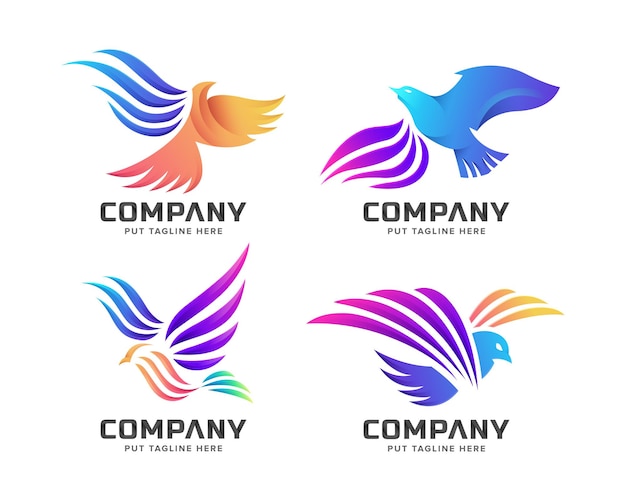 Set of creative colorful bird flying logo template