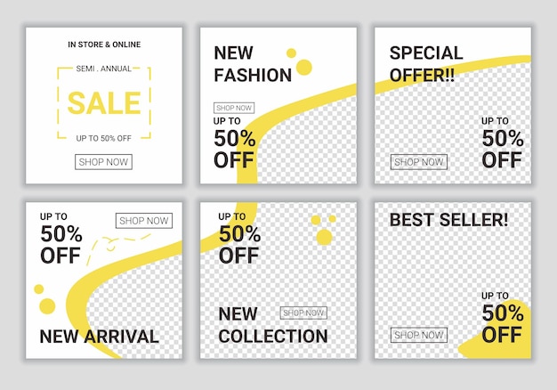 Set of creative cover design vector for social media post template Editable collection backgrounds with fresh color yellow and white abstract puzzle banner for fashion flash sale promotion