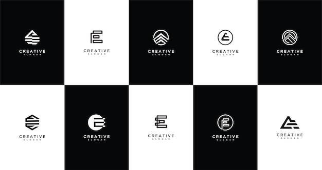 Set of creative E monogram letter logo design templates Logos can be used to build a company