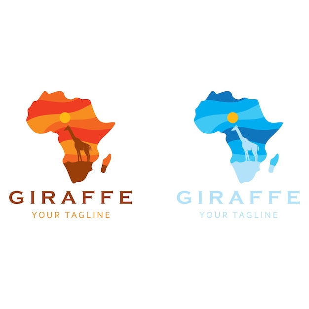 set of creative giraffe logo with map and slogan template