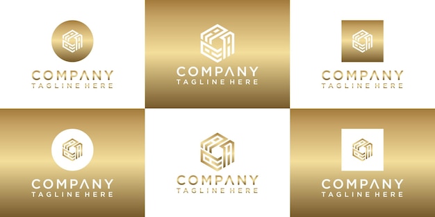 Set of creative gold monogram  logo design