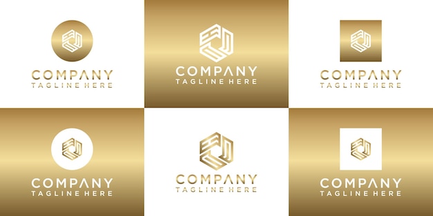 Set of creative gold monogram  logo design