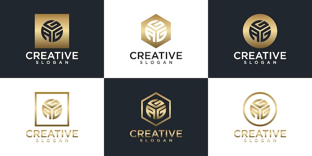 Set of creative gold monogram logo design