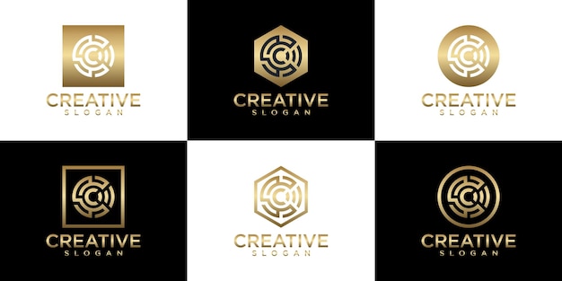 Set of creative gold monogram logo design