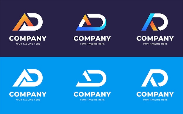 Set Of Creative Gradient Letter A and D Logo Design Template Collection