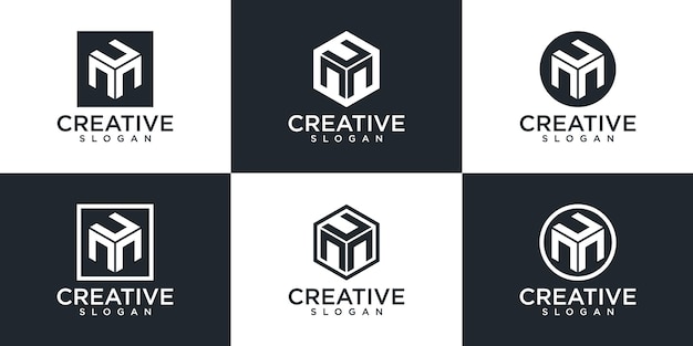 Set of creative hexagon logo template