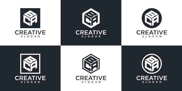 Set of creative hexagon logo template