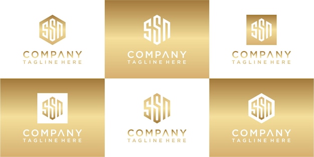 Set of creative hexagon monogram gold logo design