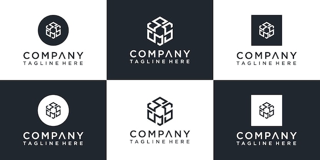 Set of creative hexagon monogram logo design