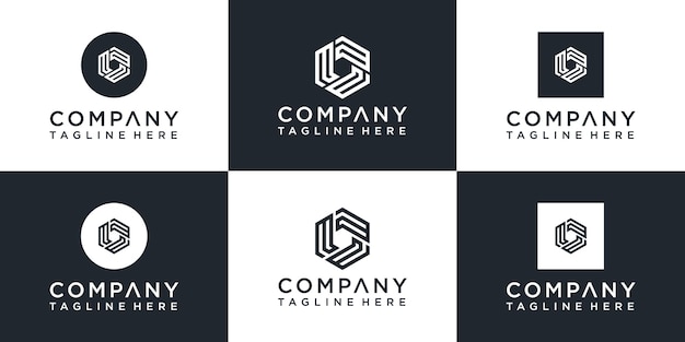 Set of creative hexagon monogram logo design