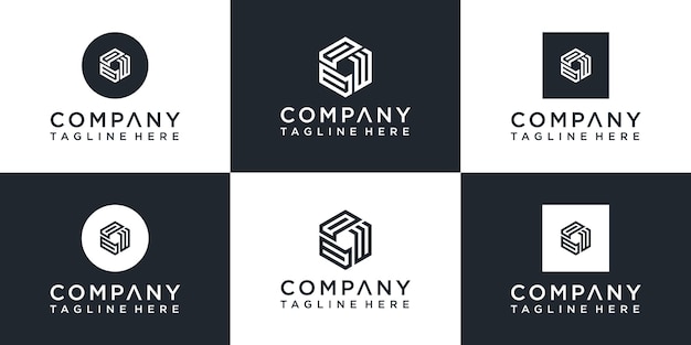 Set of creative hexagon monogram logo design