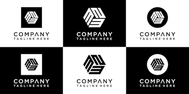 set of creative hexagon monogram logo design