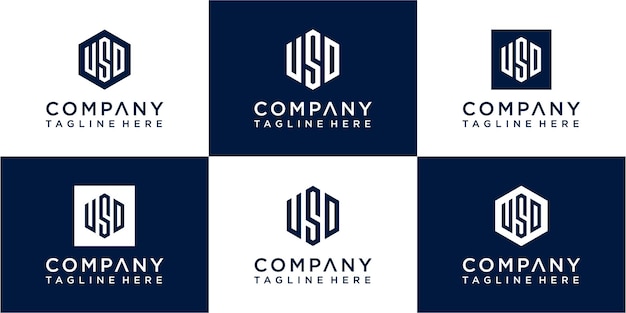 Set of creative hexagon monogram logo design